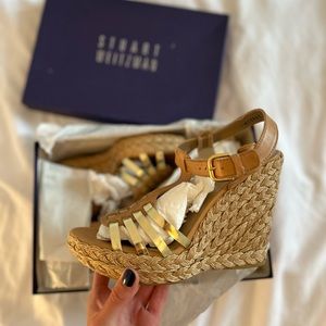 Stuart Weitzman Almond Butter Calf Gold Wedge